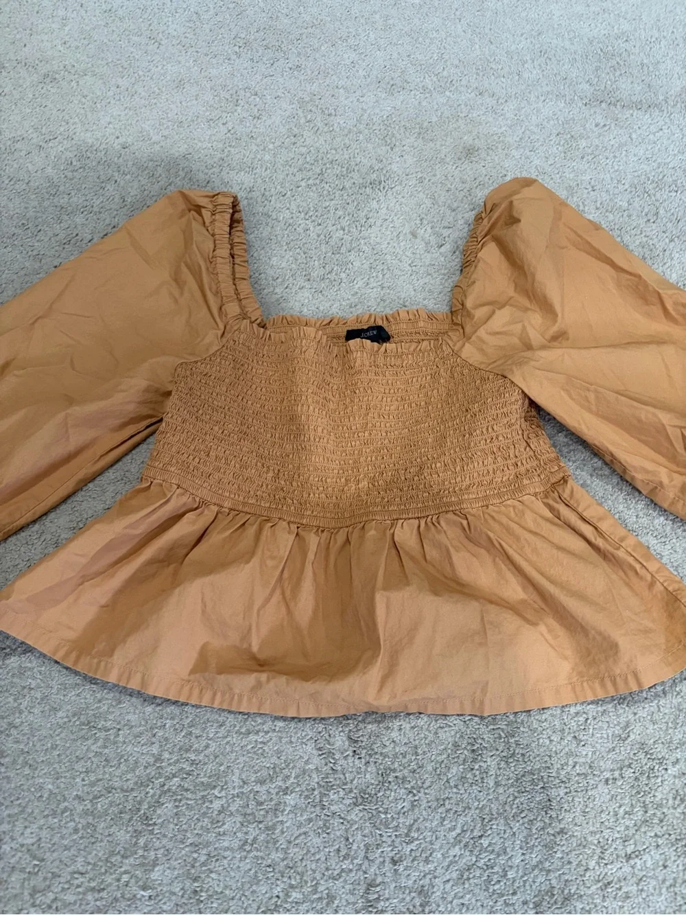 J. Crew Smocked Square-Neck Peplum Top in Mustard Gold, Women’s Size M